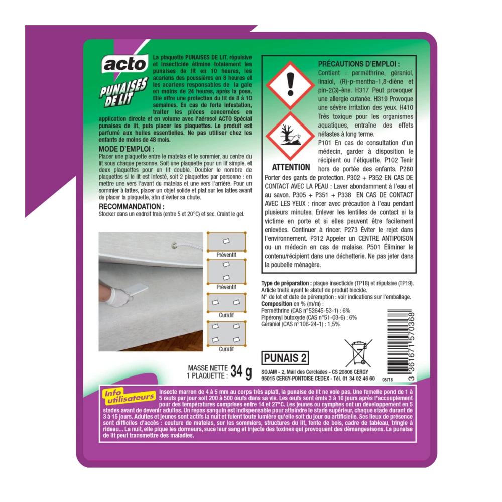 Acto Plaquette Punaises De Lit - Répulsive Et Insecticide – Image 2
